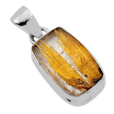 6.93cts natural golden tourmaline rutile octagan sterling silver pendant n40069