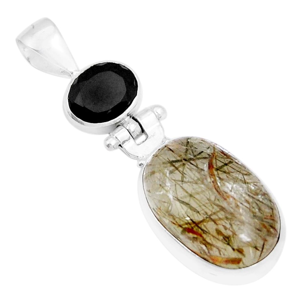 15.55cts natural golden tourmaline rutile onyx 925 sterling silver pendant y5592