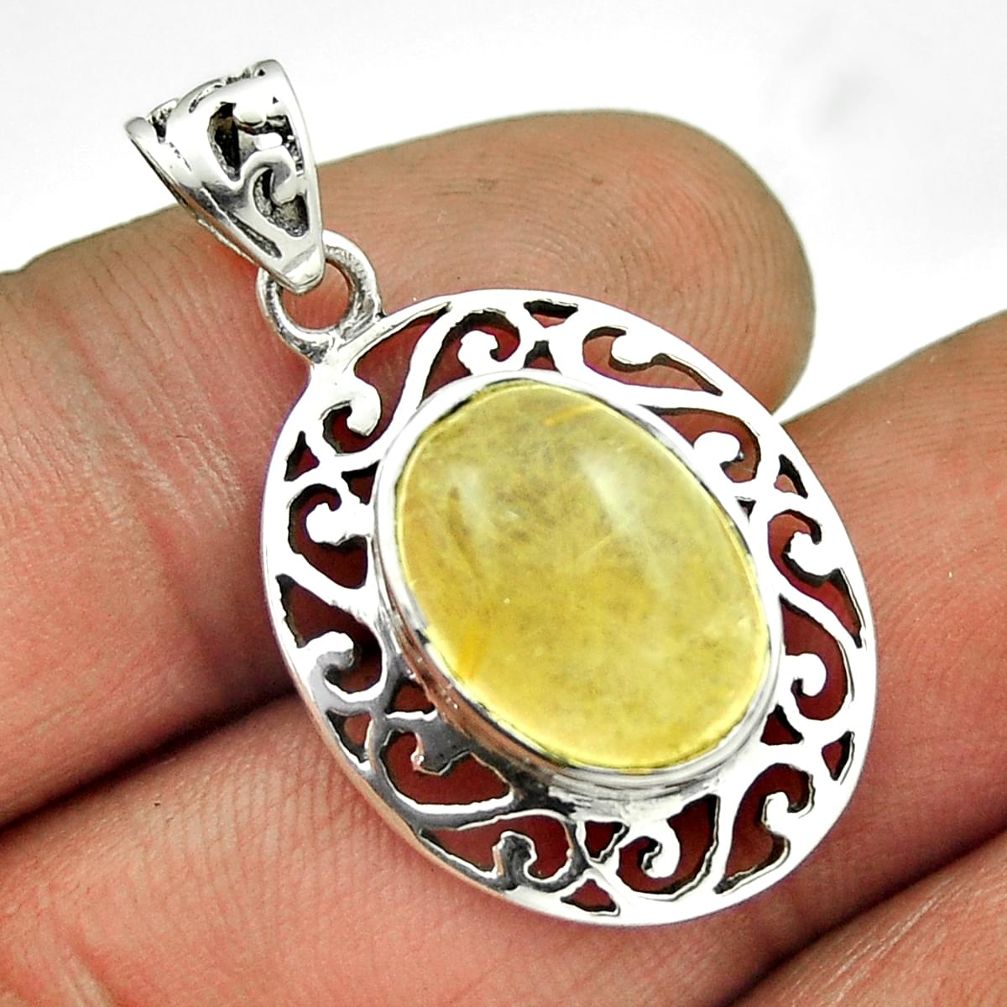 6.78cts natural golden tourmaline rutile oval 925 sterling silver pendant n25498