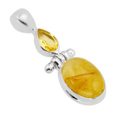 6.72cts natural golden tourmaline rutile oval citrine 925 silver pendant y71041