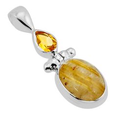 6.72cts natural golden tourmaline rutile oval citrine 925 silver pendant y71044