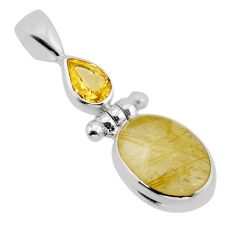 6.39cts natural golden tourmaline rutile oval citrine 925 silver pendant y71045