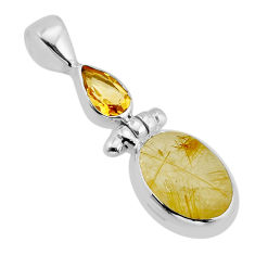 6.33cts natural golden tourmaline rutile oval citrine 925 silver pendant y71047