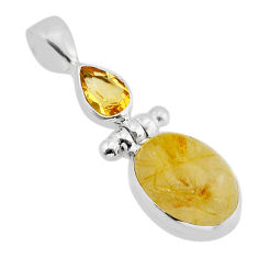 7.04cts natural golden tourmaline rutile oval citrine 925 silver pendant y71048