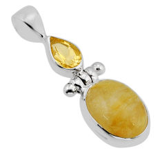 6.66cts natural golden tourmaline rutile oval citrine 925 silver pendant y71050