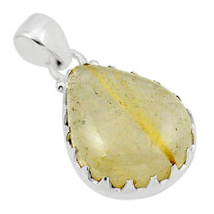 15.02cts natural golden tourmaline rutile pear sterling silver pendant y46207