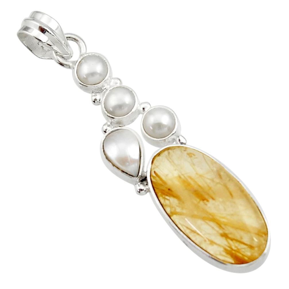  golden tourmaline rutile pearl 925 silver pendant d44793