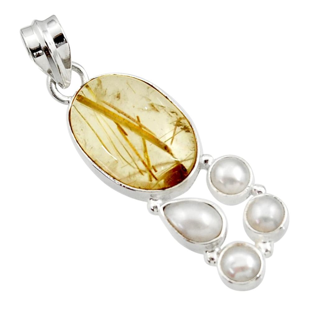  golden tourmaline rutile pearl 925 silver pendant d44794