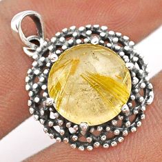 5.43cts natural golden tourmaline rutile round sterling silver pendant t86494