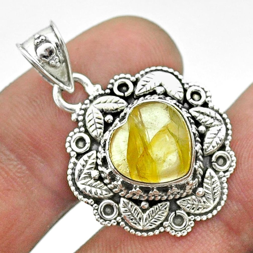 5.35cts natural golden tourmaline rutile sterling silver heart pendant t56145