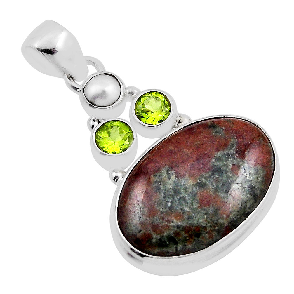 17.42cts natural grass garnet peridot pearl 925 sterling silver pendant n24655