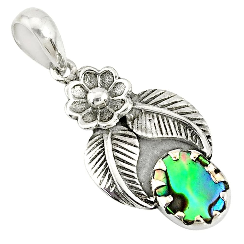 2.78cts natural green abalone paua seashell 925 silver flower pendant r77741