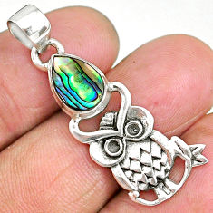 2.30cts natural green abalone paua seashell 925 silver owl pendant r90483