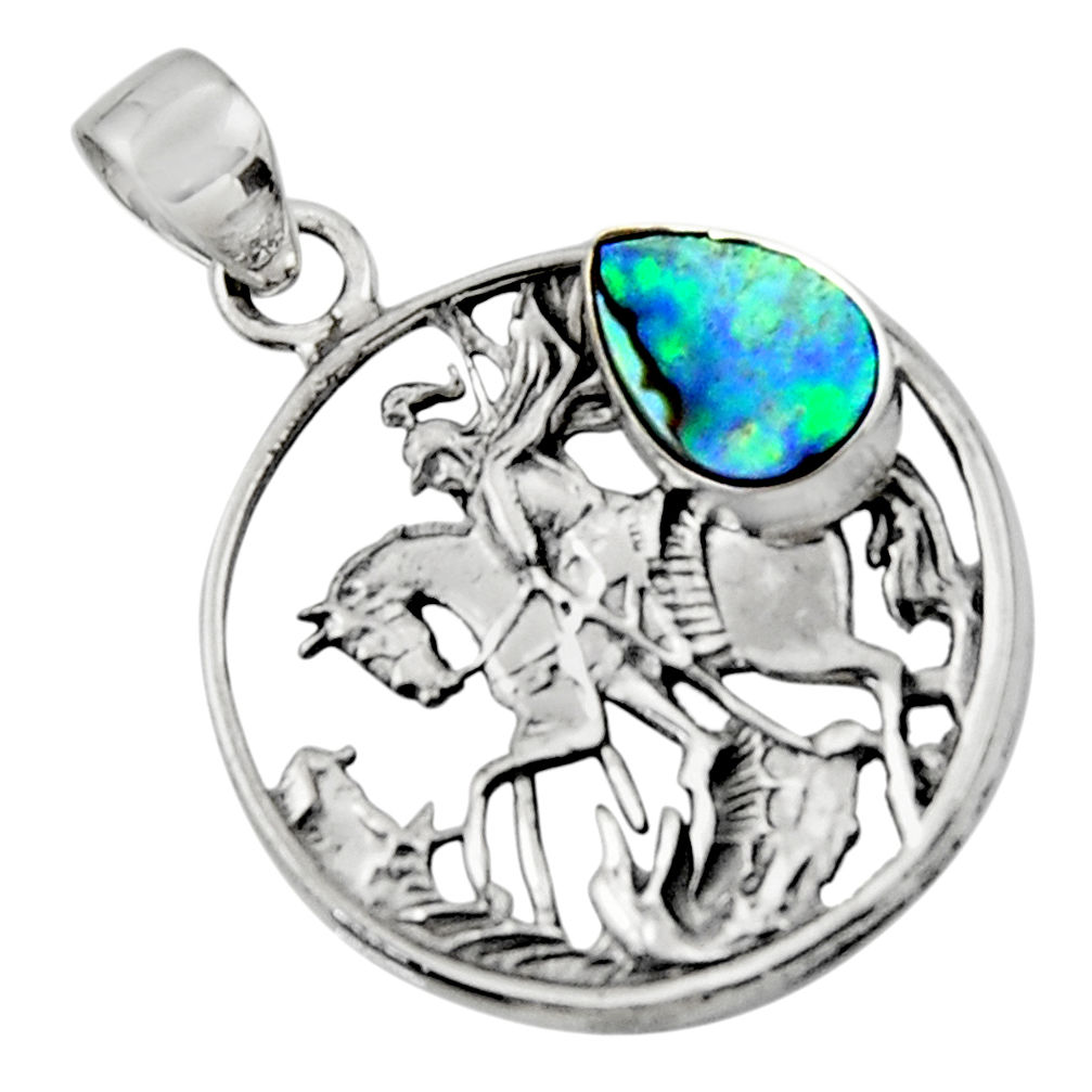 3.04cts natural green abalone paua seashell 925 silver unicorn pendant r52761