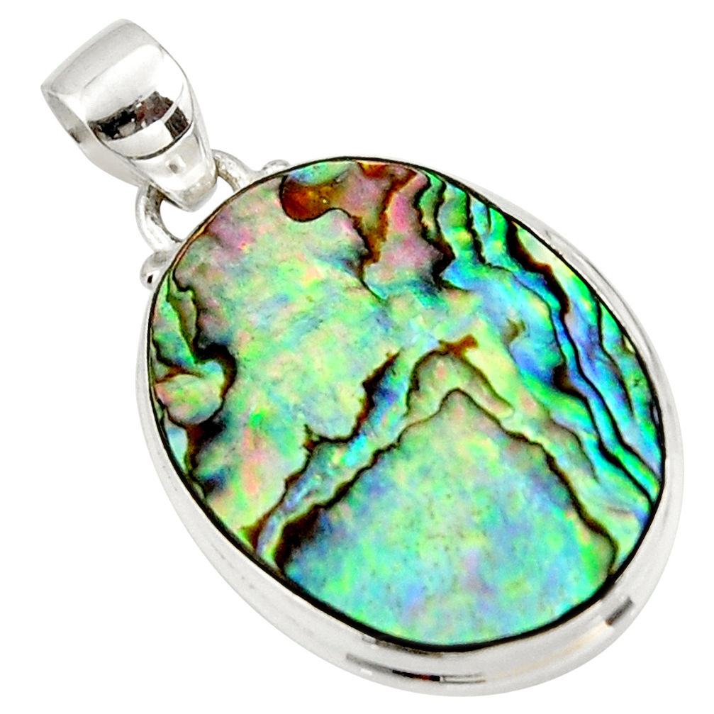 13.51cts natural green abalone paua seashell 925 sterling silver pendant r42021