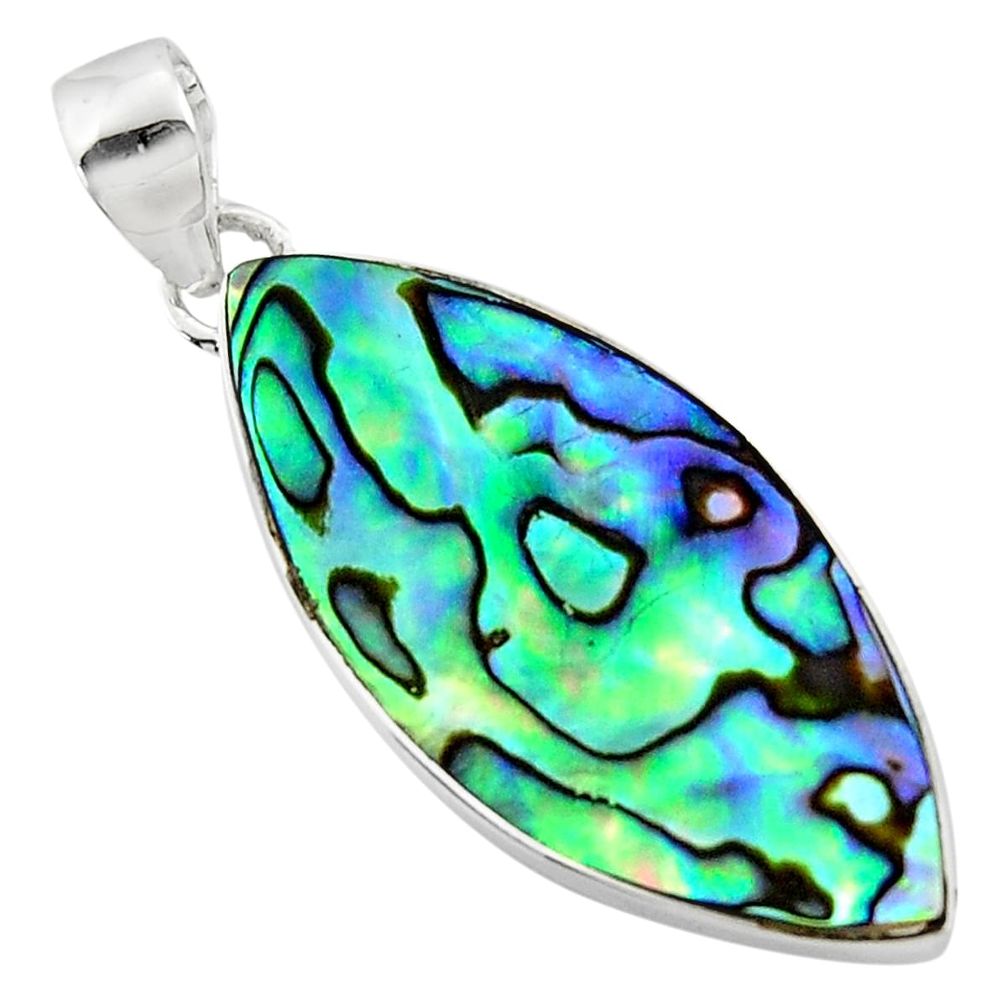 12.62cts natural green abalone paua seashell 925 sterling silver pendant r51678