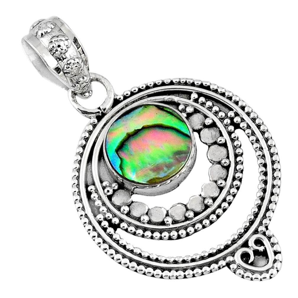 2.95cts natural green abalone paua seashell 925 sterling silver pendant r57726