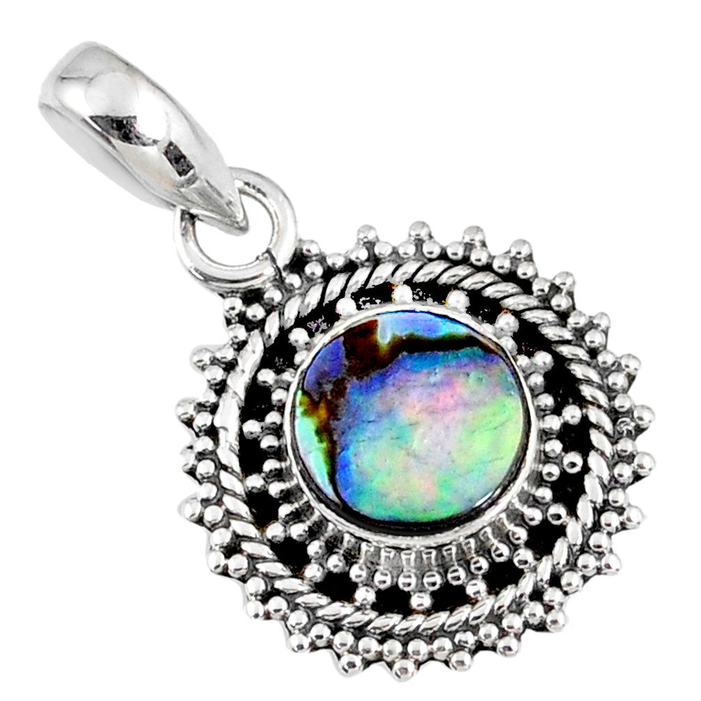 2.60cts natural green abalone paua seashell 925 sterling silver pendant r58084