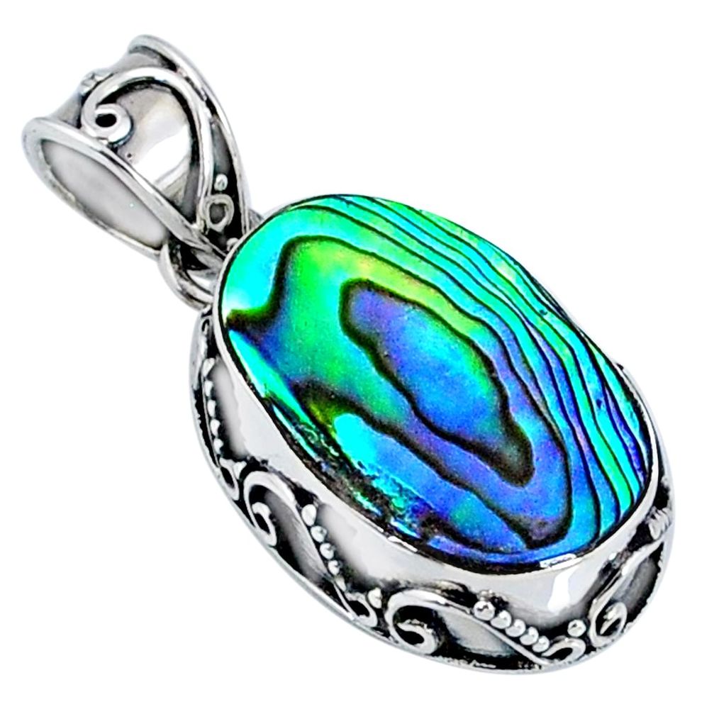 8.06cts natural green abalone paua seashell 925 sterling silver pendant r60954