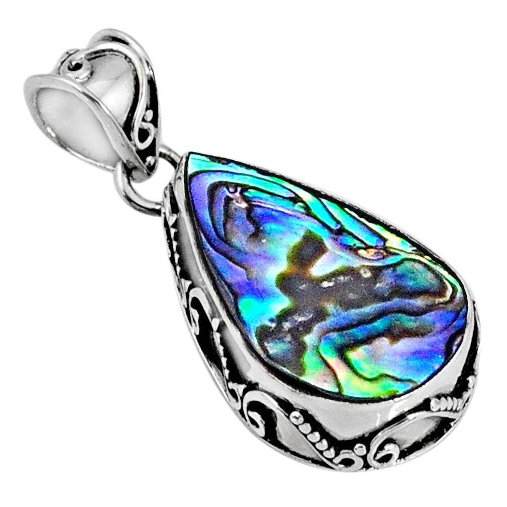 7.25cts natural green abalone paua seashell 925 sterling silver pendant r60955