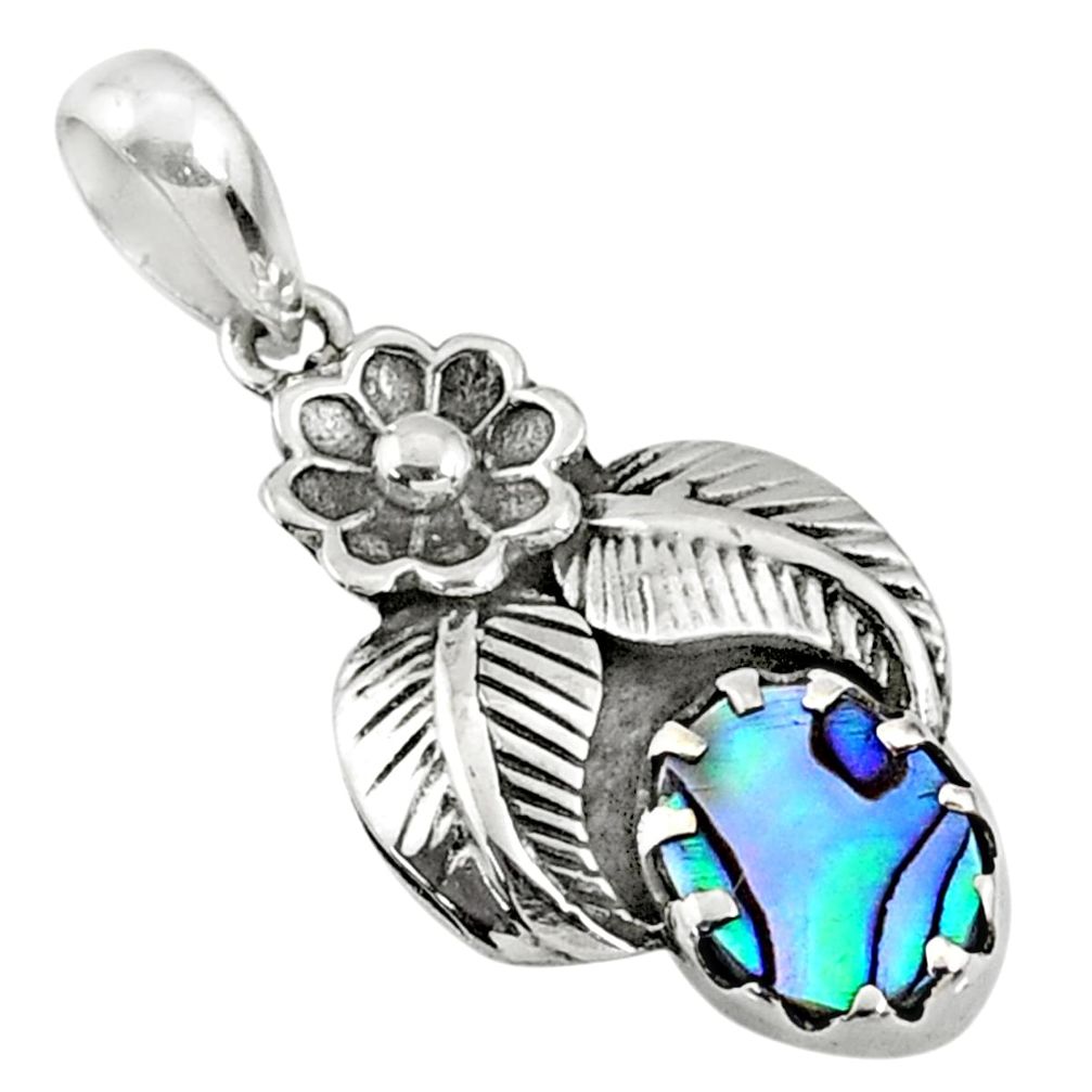 2.17cts natural green abalone paua seashell 925 sterling silver pendant r67630