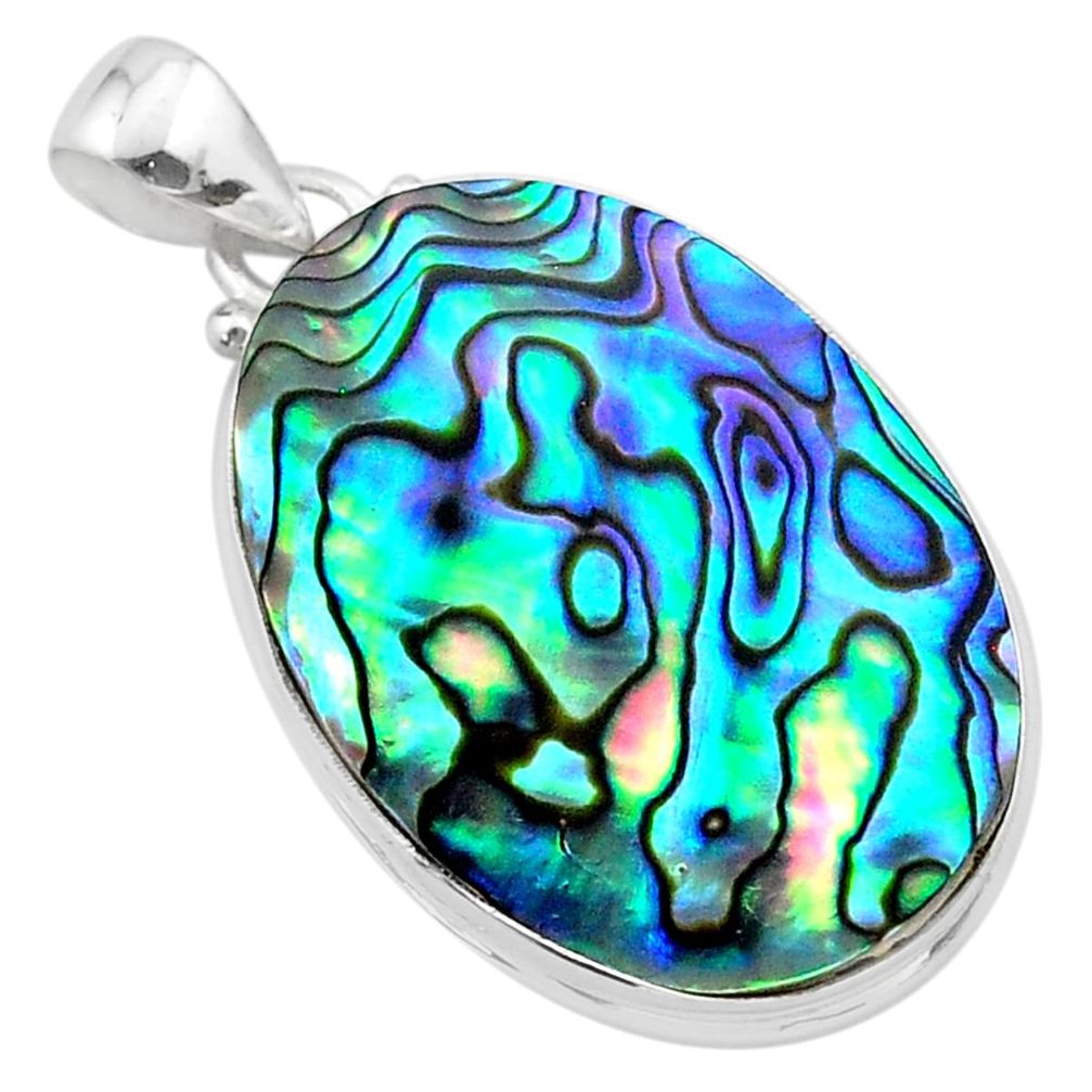 17.20cts natural green abalone paua seashell 925 sterling silver pendant t40501