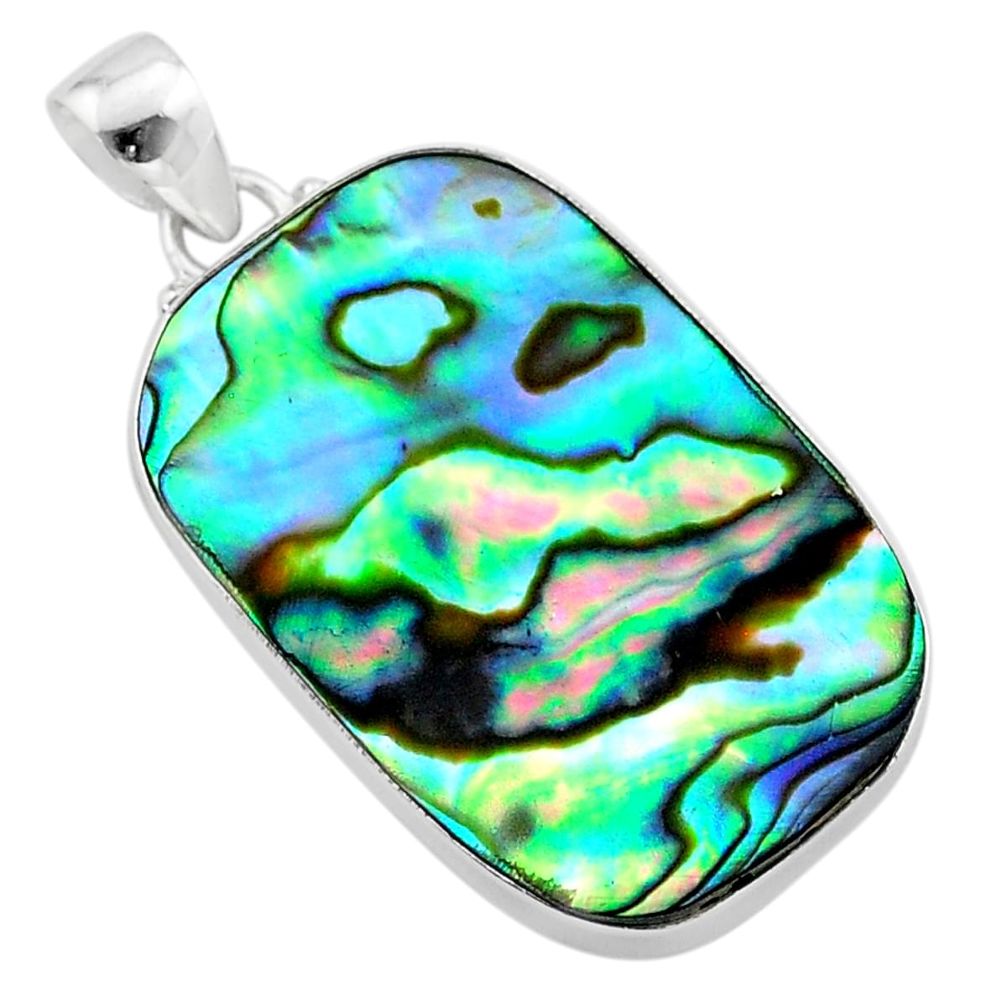 18.49cts natural green abalone paua seashell 925 sterling silver pendant t40512