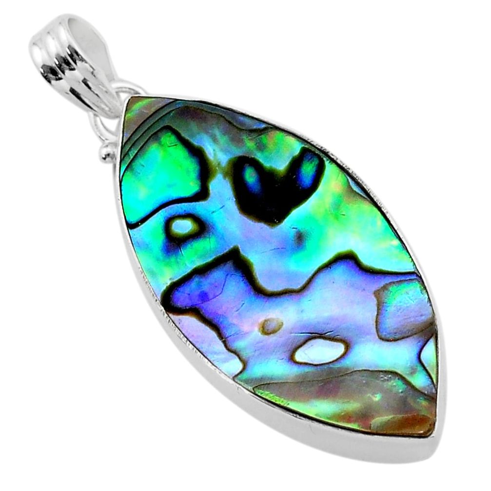 18.49cts natural green abalone paua seashell 925 sterling silver pendant t40513