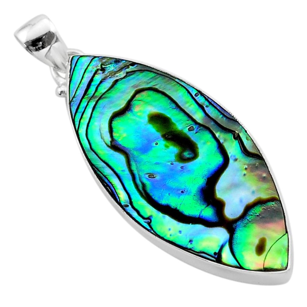 21.25cts natural green abalone paua seashell 925 sterling silver pendant t40519