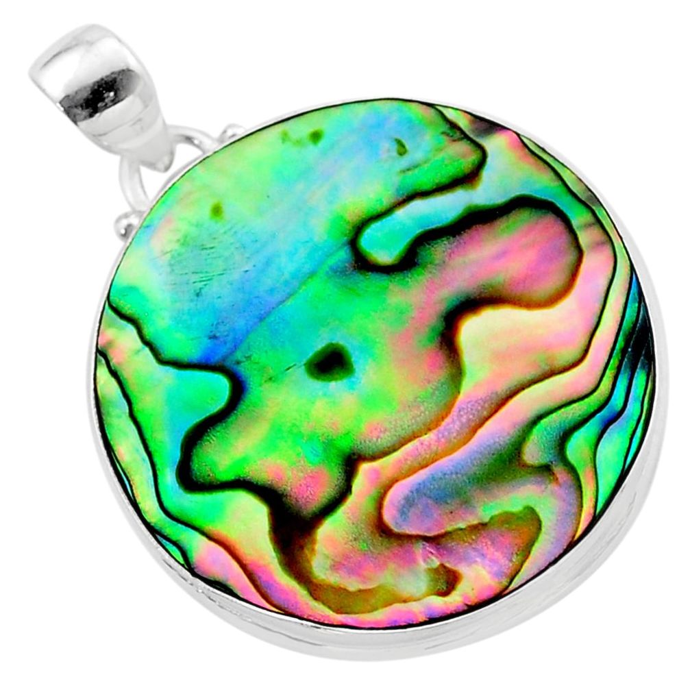 18.47cts natural green abalone paua seashell 925 sterling silver pendant t40526