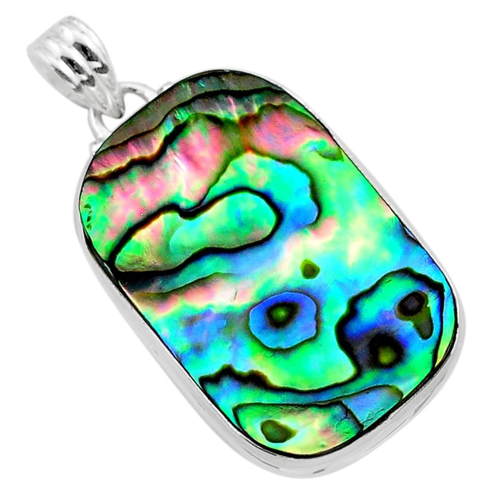 18.54cts natural green abalone paua seashell 925 sterling silver pendant t40531