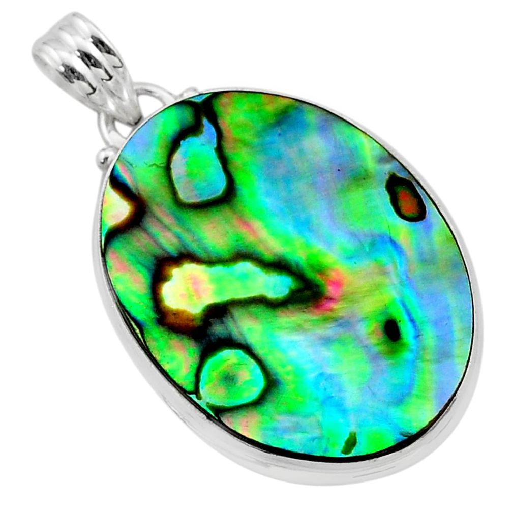 17.18cts natural green abalone paua seashell 925 sterling silver pendant t40534