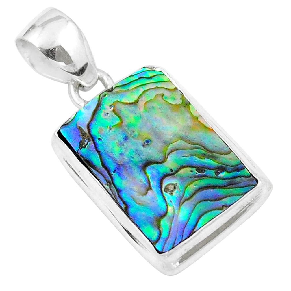 8.01cts natural green abalone paua seashell 925 sterling silver pendant u19456