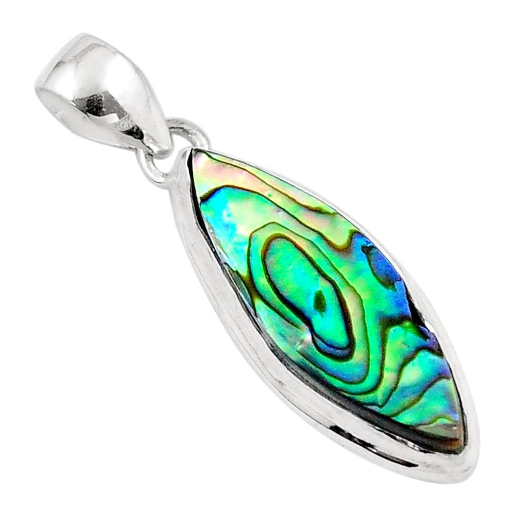 8.01cts natural green abalone paua seashell 925 sterling silver pendant u19470