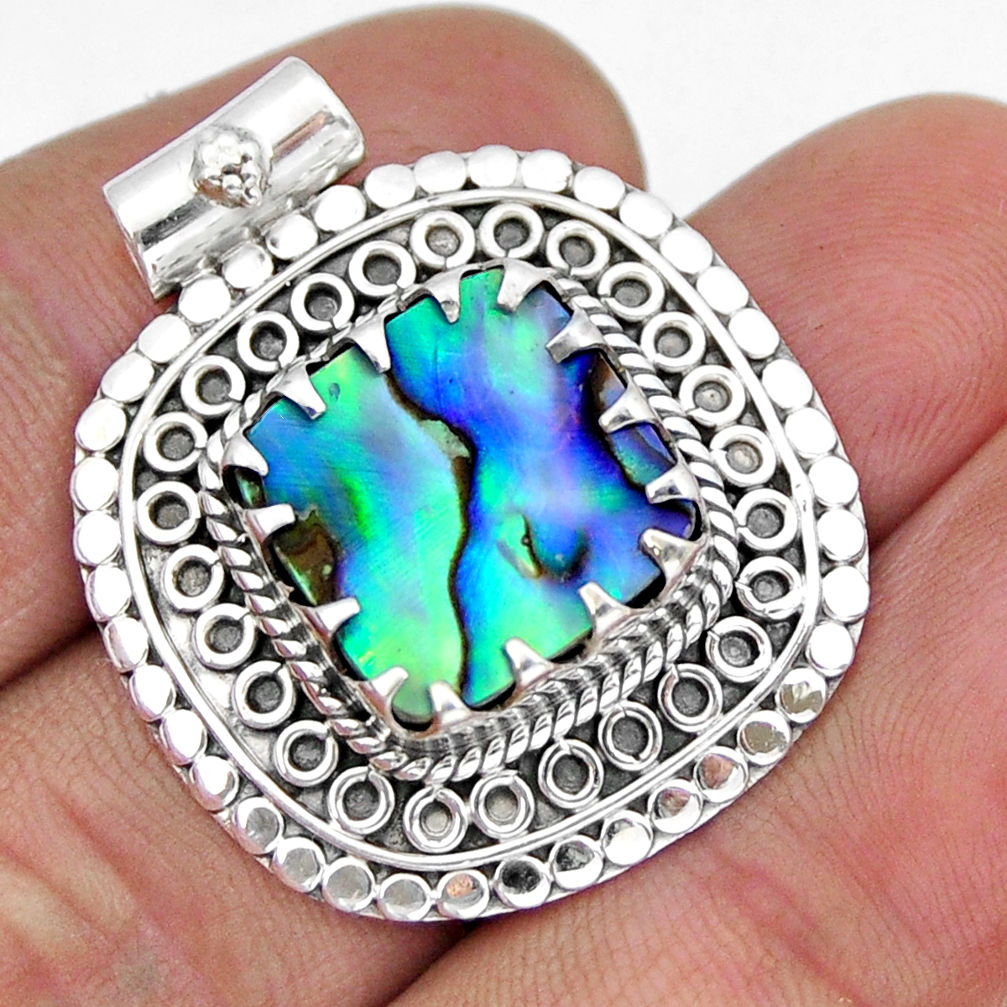 9.17cts natural green abalone paua seashell 925 sterling silver pendant y8578