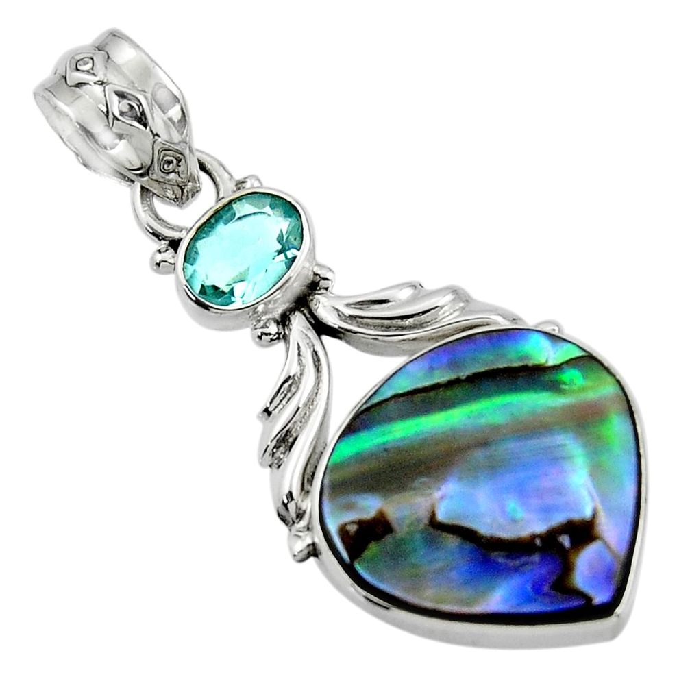 13.10cts natural green abalone paua seashell topaz 925 silver pendant r44538