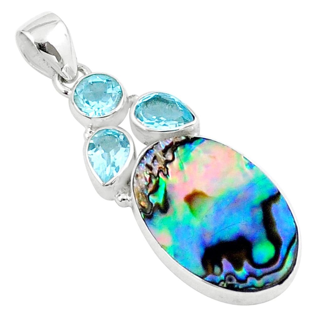 12.31cts natural green abalone paua seashell topaz 925 silver pendant u19489