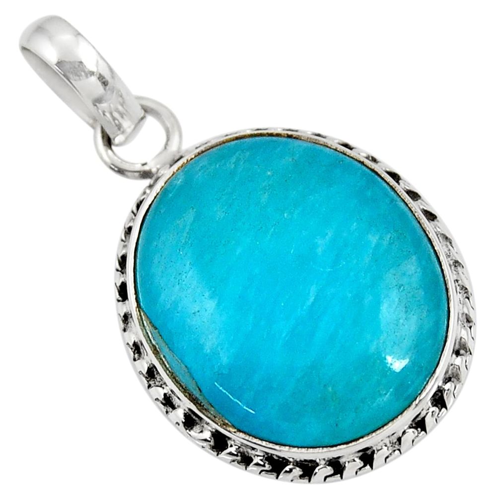 14.23cts natural green amazonite (hope stone) 925 sterling silver pendant d39374