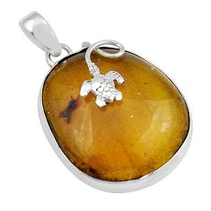 18.15cts natural green amber from colombia 925 silver turtle pendant y22882