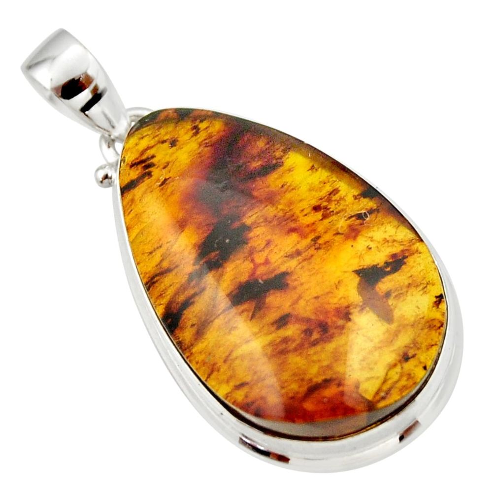 18.68cts natural green amber from colombia 925 sterling silver pendant r33994