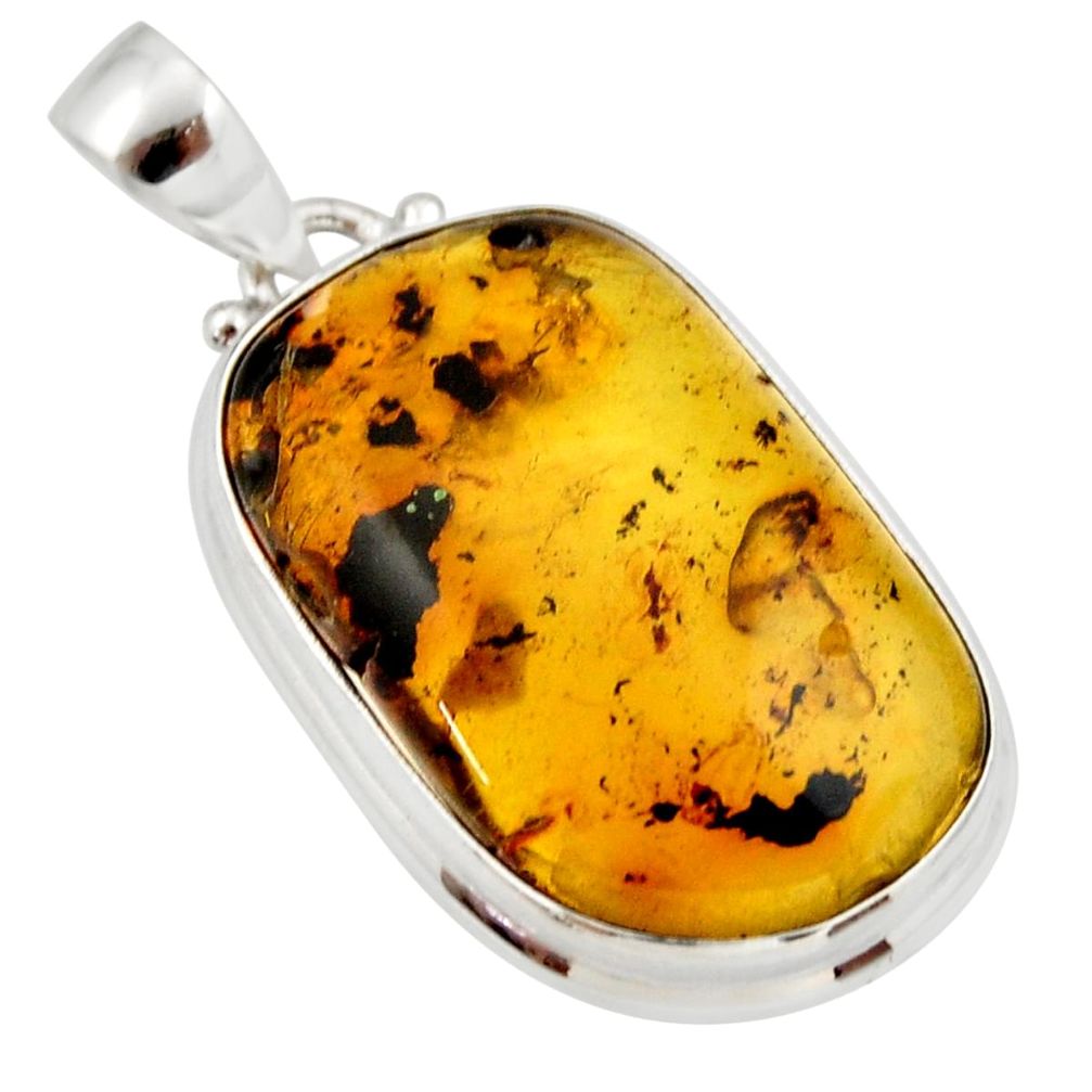 16.18cts natural green amber from colombia 925 sterling silver pendant r33998