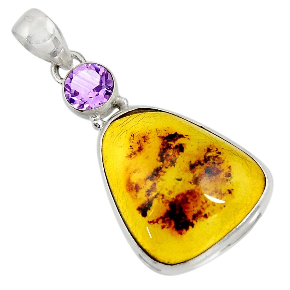  green amber from colombia amethyst 925 silver pendant d41300