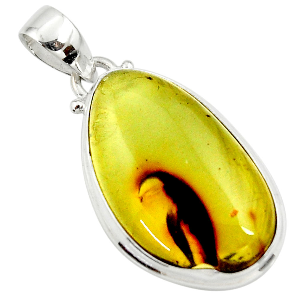 13.70cts natural green amber from colombia fancy 925 silver pendant r36012