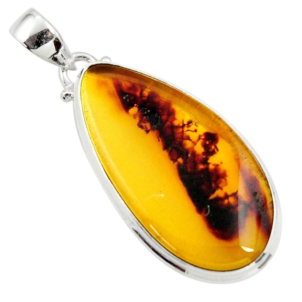 14.14cts natural green amber from colombia pear 925 silver pendant r36010