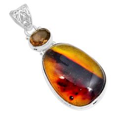 18.15cts natural green amber from colombia smoky topaz 925 silver pendant y5441