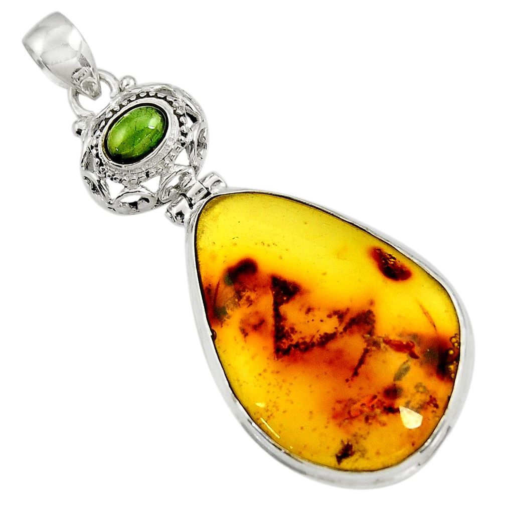 17.93cts natural green amber from colombia tourmaline 925 silver pendant d41296