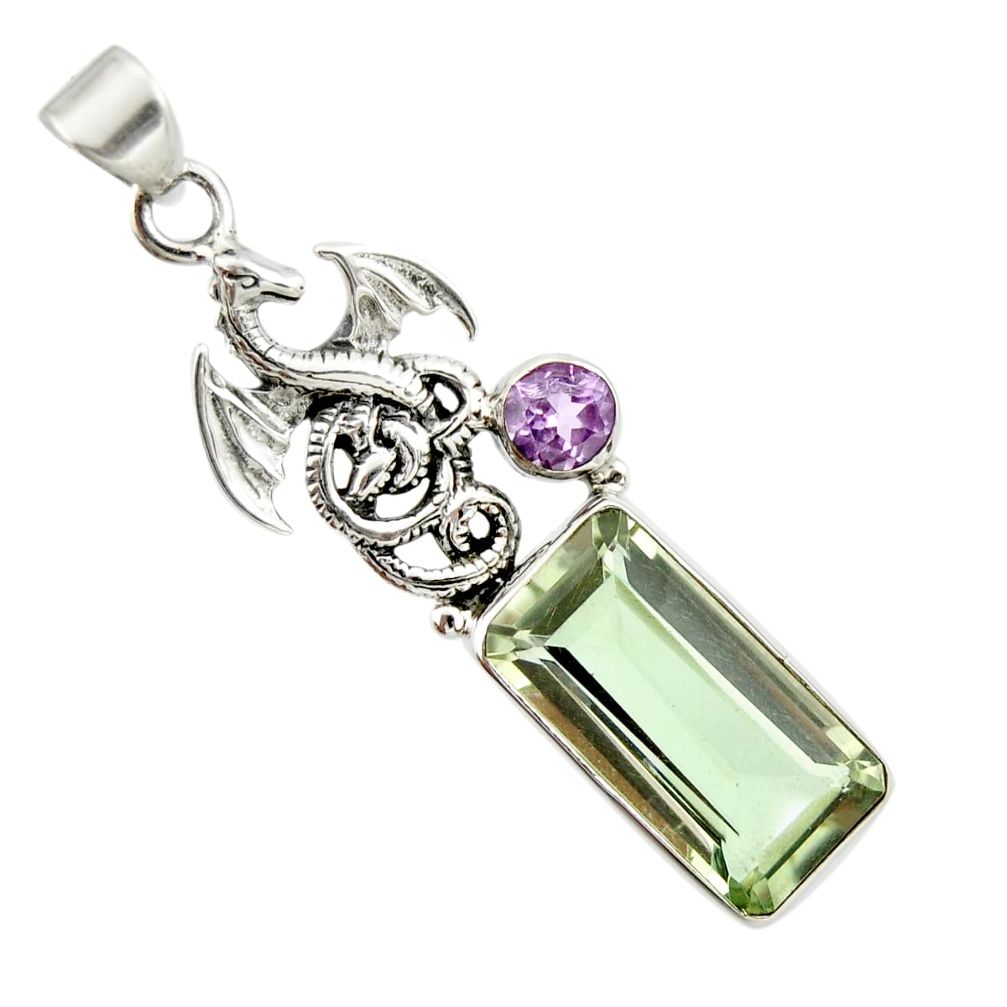 9.72cts natural green amethyst amethyst 925 silver dragon pendant r20481