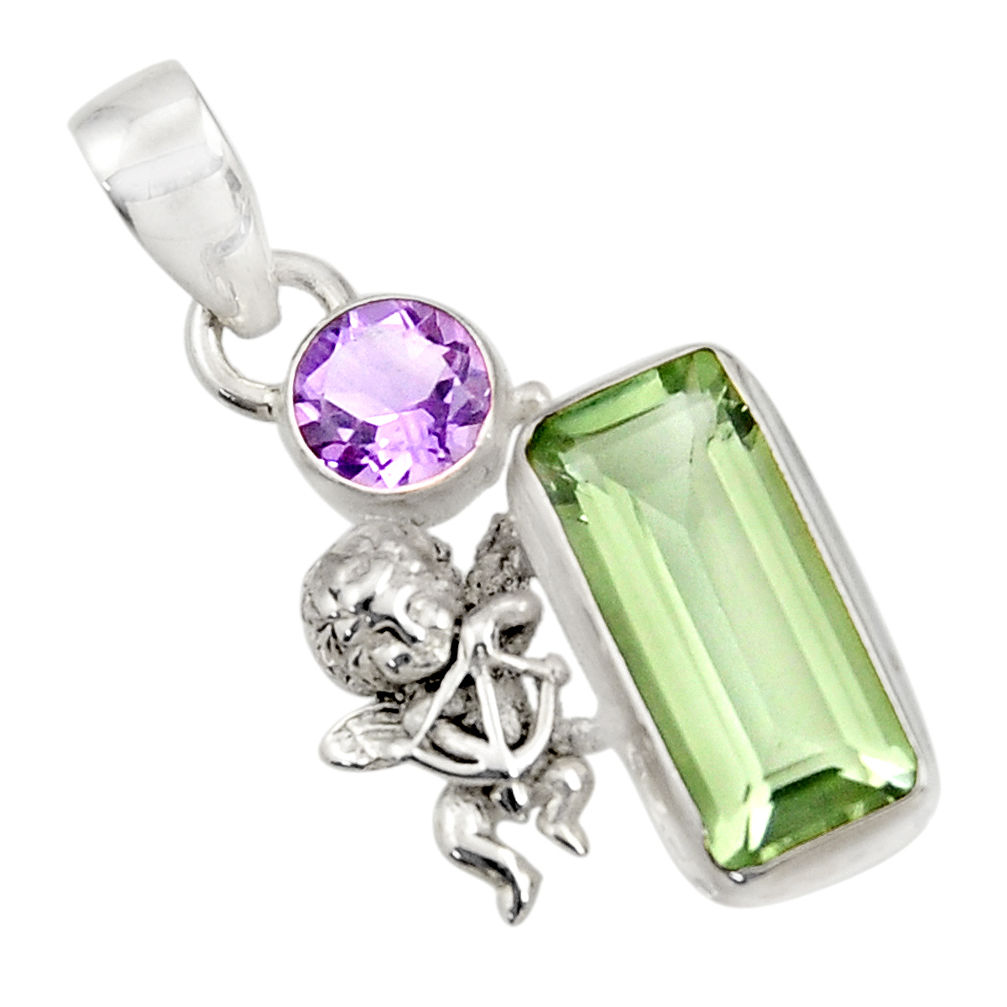 9.72cts natural green amethyst amethyst 925 sterling silver angel pendant d42716
