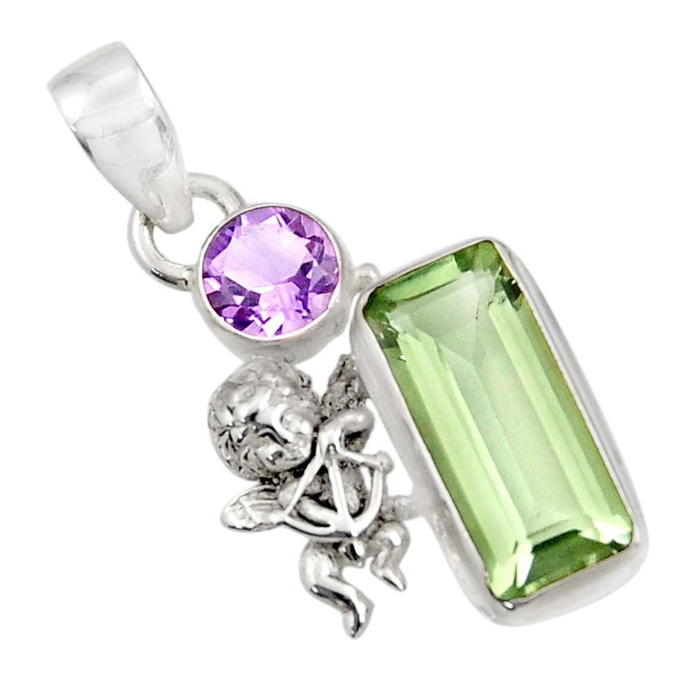 9.39cts natural green amethyst amethyst 925 sterling silver angel pendant d42719