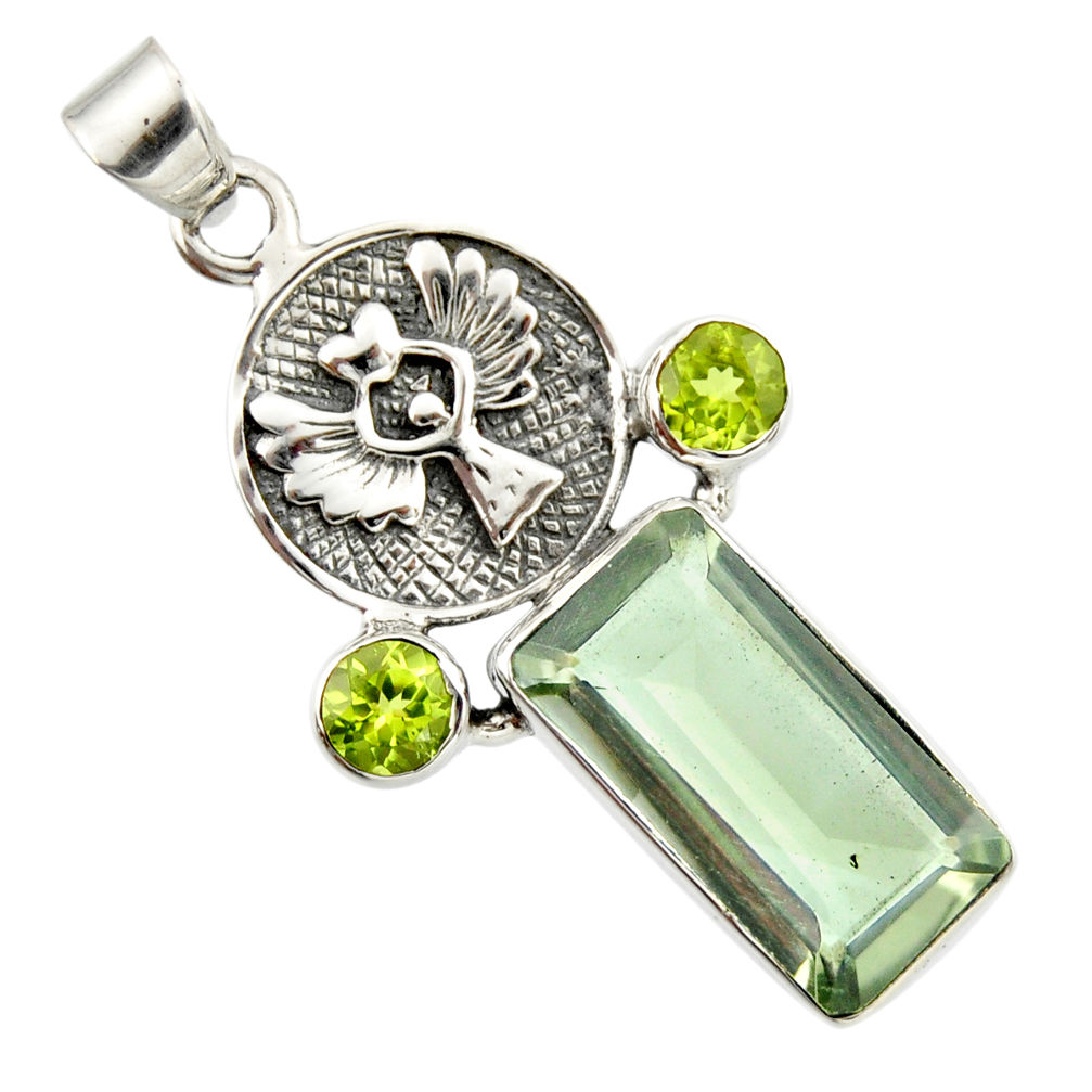 9.39cts natural green amethyst peridot 925 silver eagle charm pendant r20483